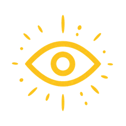 Golden glowing eye with rays and dots symbolizing vision and insight