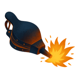 Molten orange forge bellows blowing air into fireburst flames